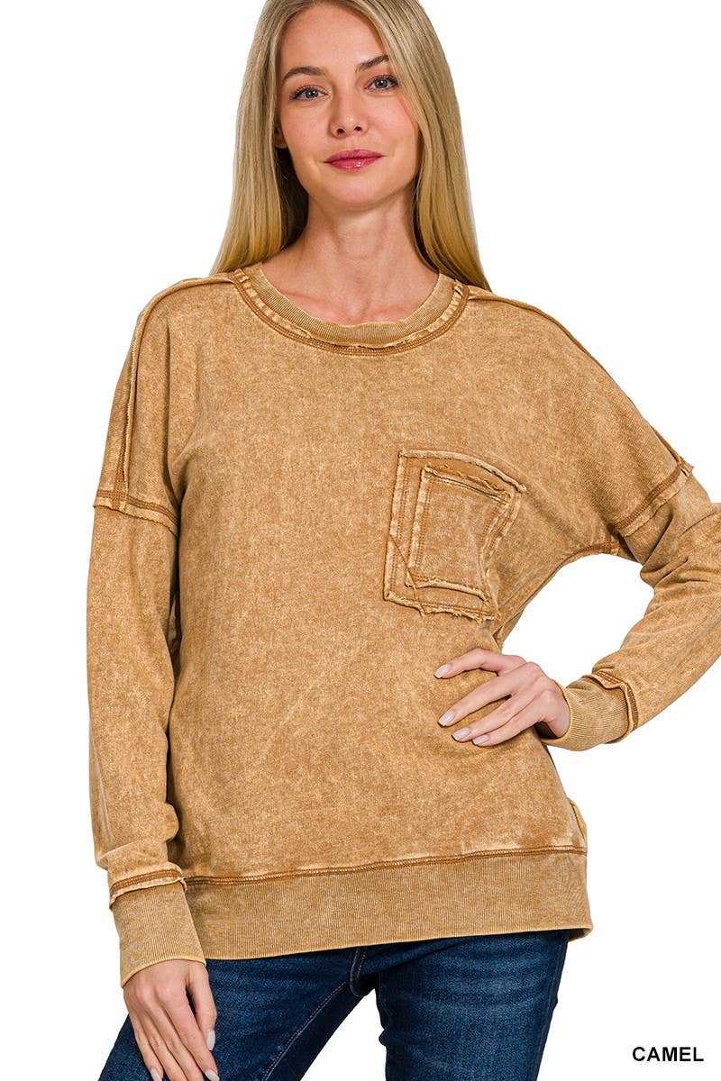 Vanilla Monkey - Wholesale Sweatshirt - Women's - F/terry Washed Raw Edge Front Pocket Pullover12