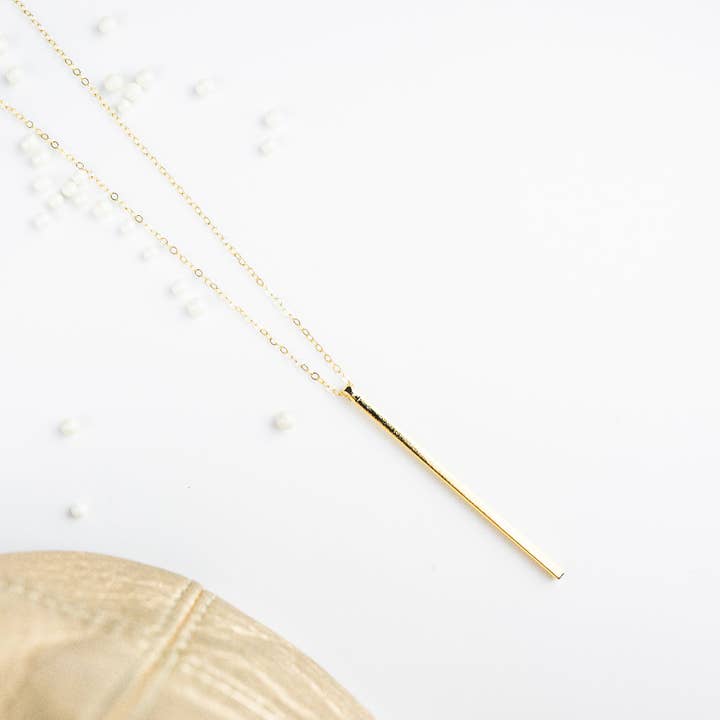 Long Gold Bar Pendant Necklace for wholesale by Designed by Stacey Jewelry