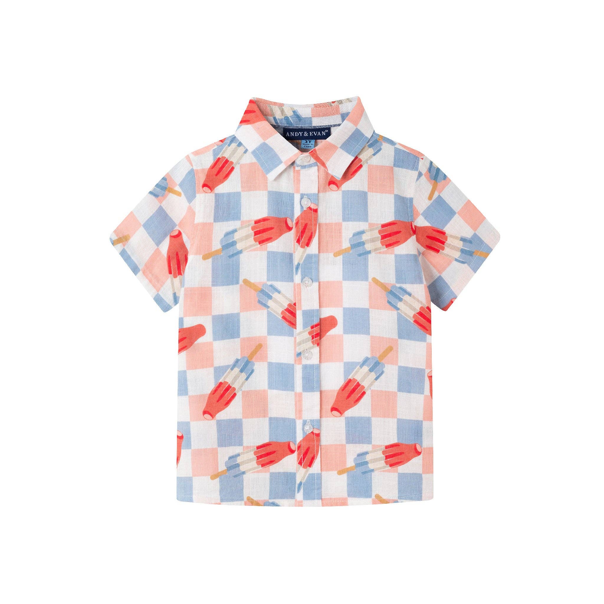White Kids (2-8) Buttondown & Short Set | Checkered Ice Pop for wholesale on Faire4