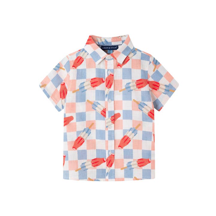 White Kids (2-8) Buttondown & Short Set | Checkered Ice Pop for wholesale on Faire4