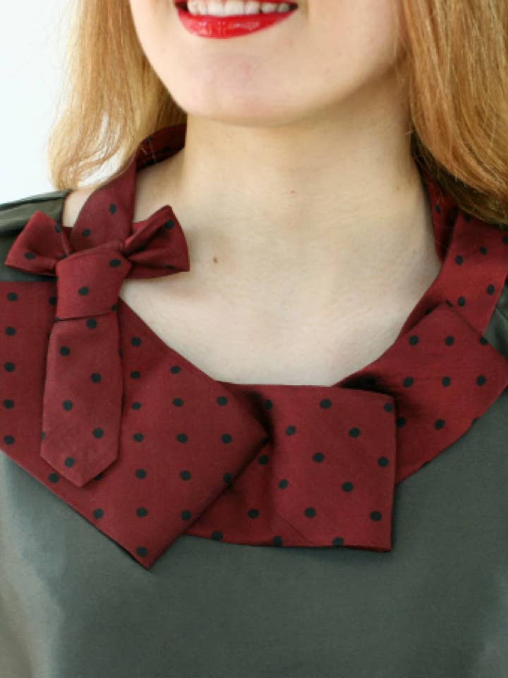 Wine And Black Polka Dot Necktie Necklace for wholesale by Ogsplosh