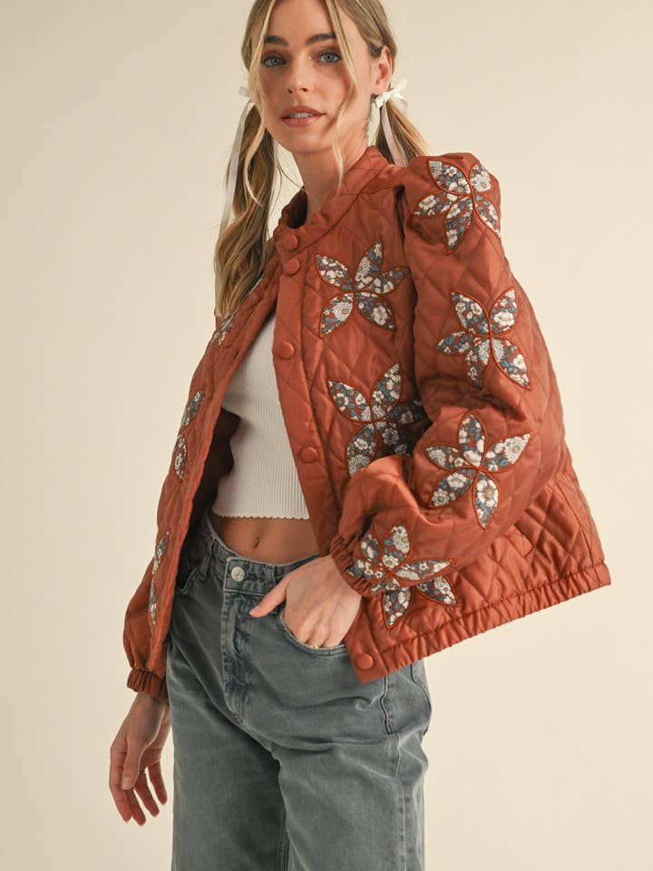 &MERCI - Wholesale Jacket - Women's - QUILTED JACKET WITH FLORAL PATCHWORK MJK330034