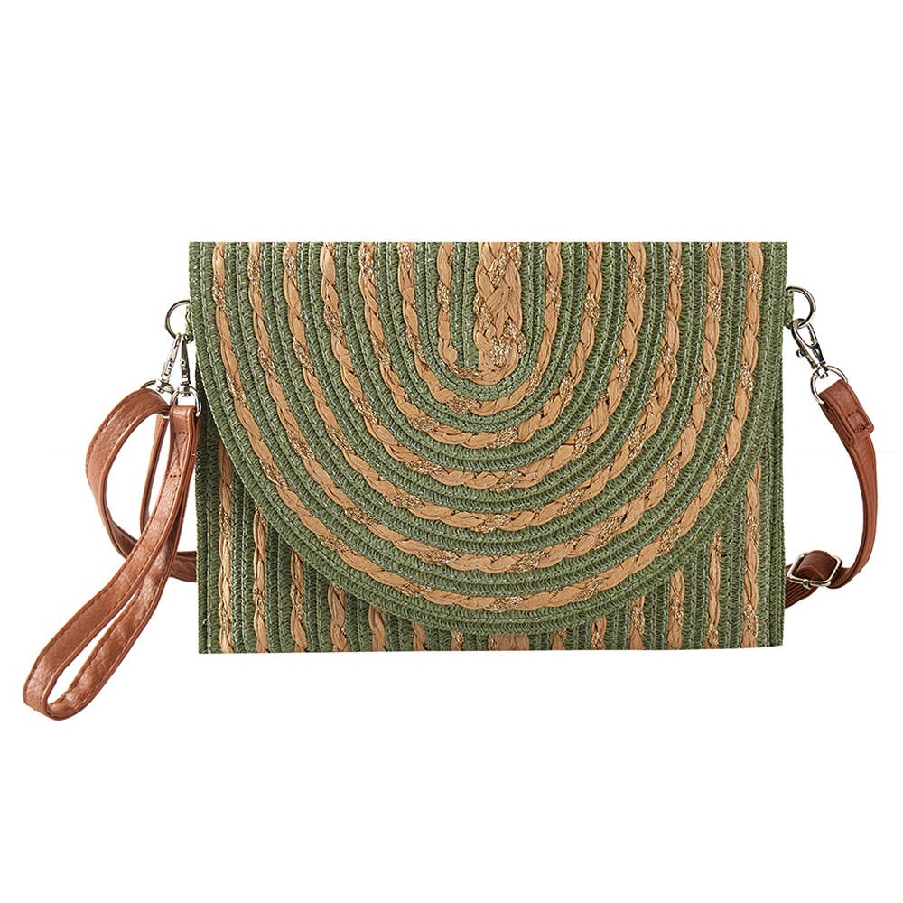 Sensibling Corp. - Wholesale Clutch Bag - Women's - Gold Threads Mixed Straw Clutch Bag / Crossbody Bag
10