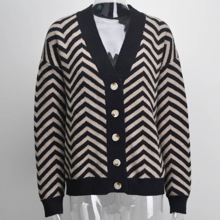 BLACK MULTI Warm Up Striped Button Down Knit Cardigan Sweater for wholesale on Faire