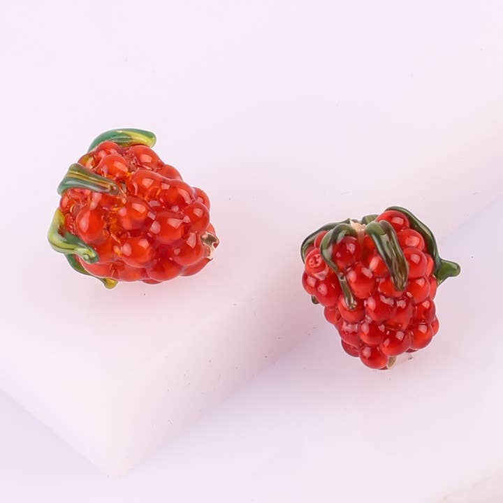 Adamodart - Wholesale DIY Jewelry - Kids - Murano Glass Raspberry bead, red fruit charm, Lampwork, DIY0