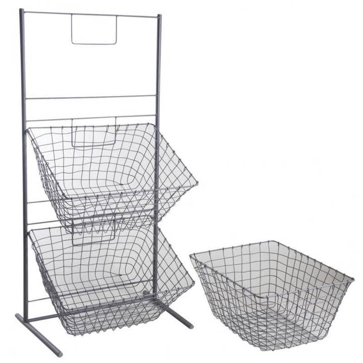 Aubry Gaspard - Venta al por mayor Soporte/funda de expositores de tienda - Expositor metálico gris con 3 cestas rectangulares1