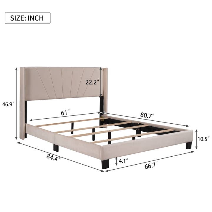 VTNG50 - Wholesale Bed - Queen Size Velvet Upholstered Platform Bed,Box Spring Needed9