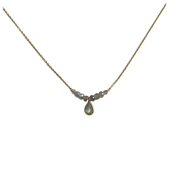 Modern Opus - Wholesale Pendant/Charm Necklace - Gold Plated Sterling Silver Labradorite Drop Bar Necklace