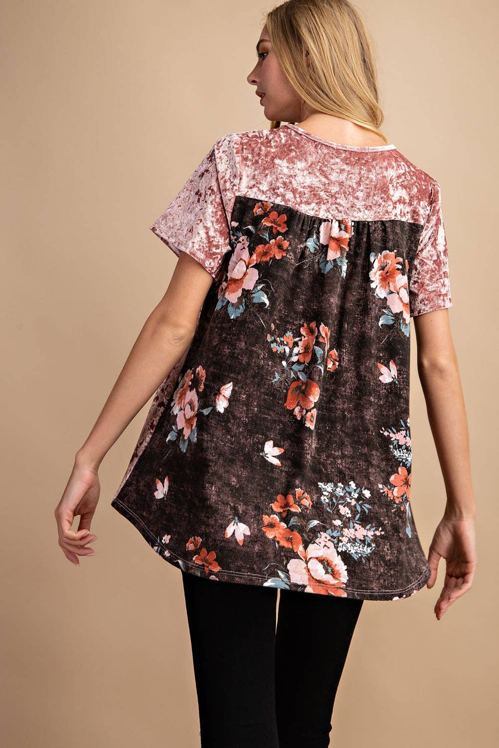 FSL Apparel - Wholesale Tunic - Women's - 3943FA - SOFT SHINING BRUSHED VELVET WITH FLORAL PRINTED CON9