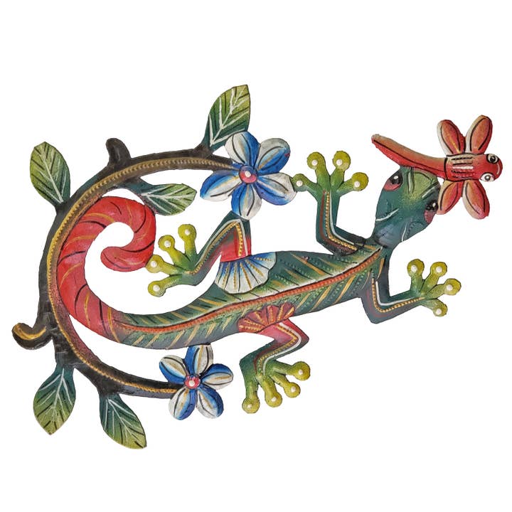 Painted Gecko & Dragonfly for wholesale by Le Primitif Galleries