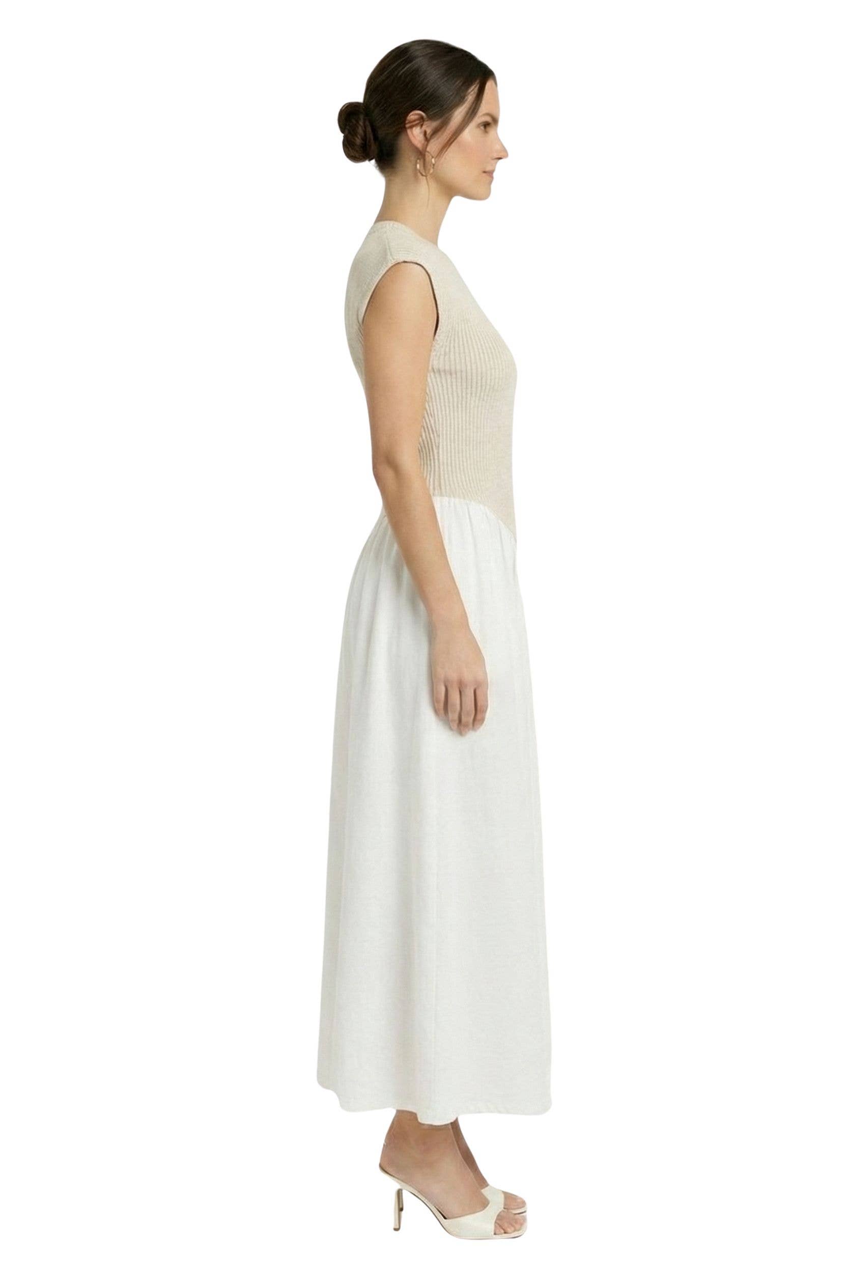 Cloud Ten - Vente Robe – femme - Robe midi plissée à manches courtes contrastées1