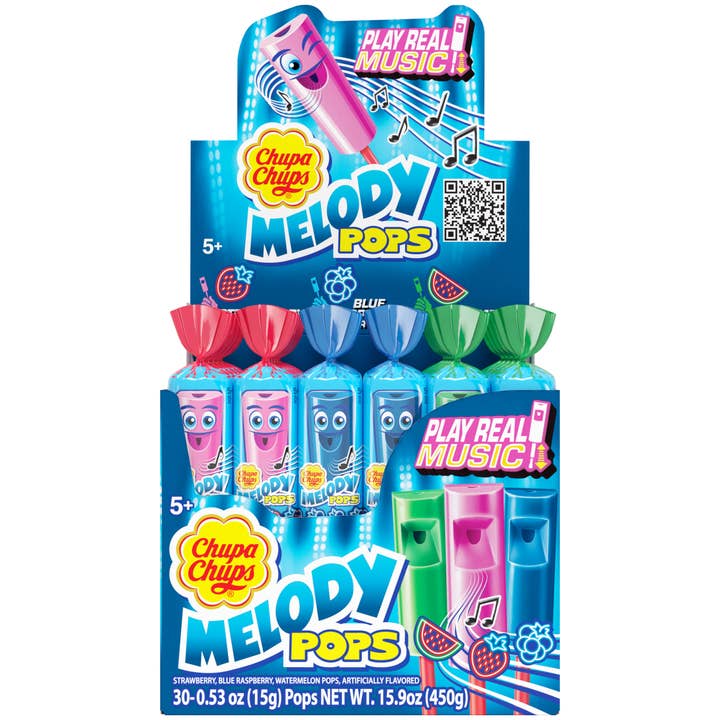 Grandpa Joe's Candy Shop - Wholesale Lollipop - Chupa Chups Melody Pops, 3 Flavor Mix, 30ct Display Box