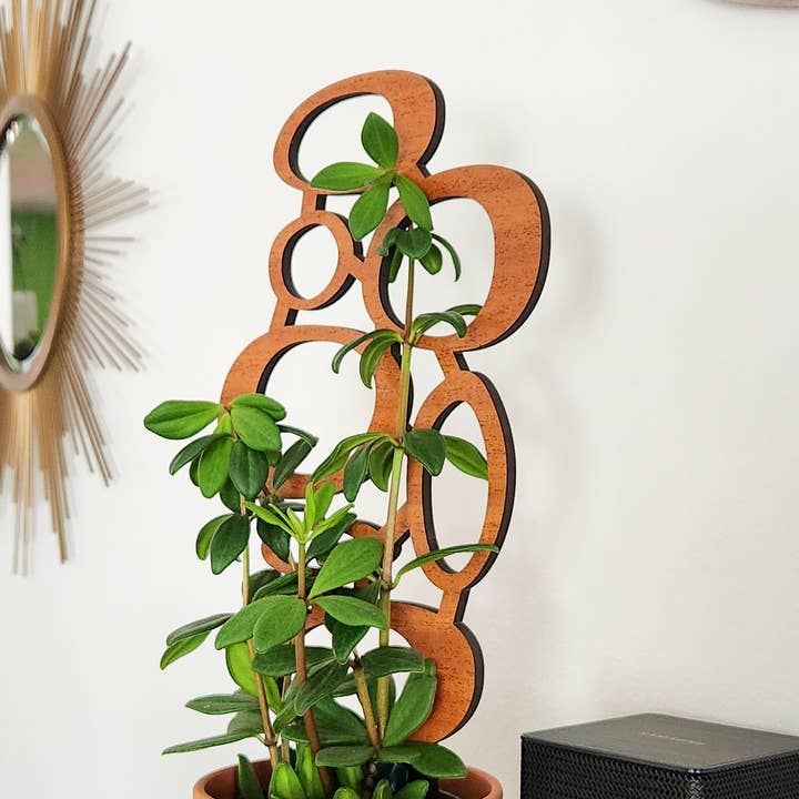 MCM Style Wood Indoor Plant Trellis (Circles - 2 Sizes) for wholesale by Leaf & Node