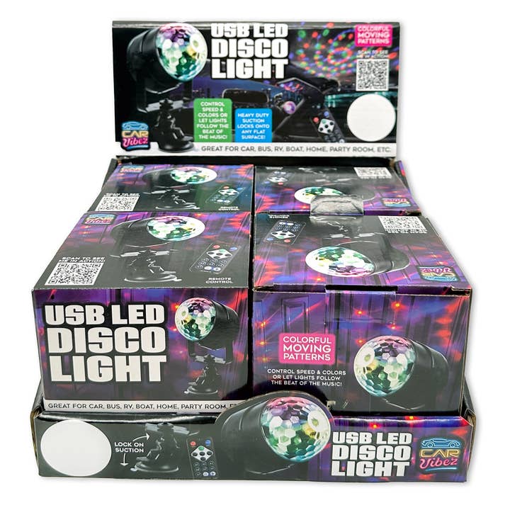 Novelty Brands - Wholesale Retailer Display - Home & Living - USB LED Disco Mood Light with Suction Cup Mount - 4 Display