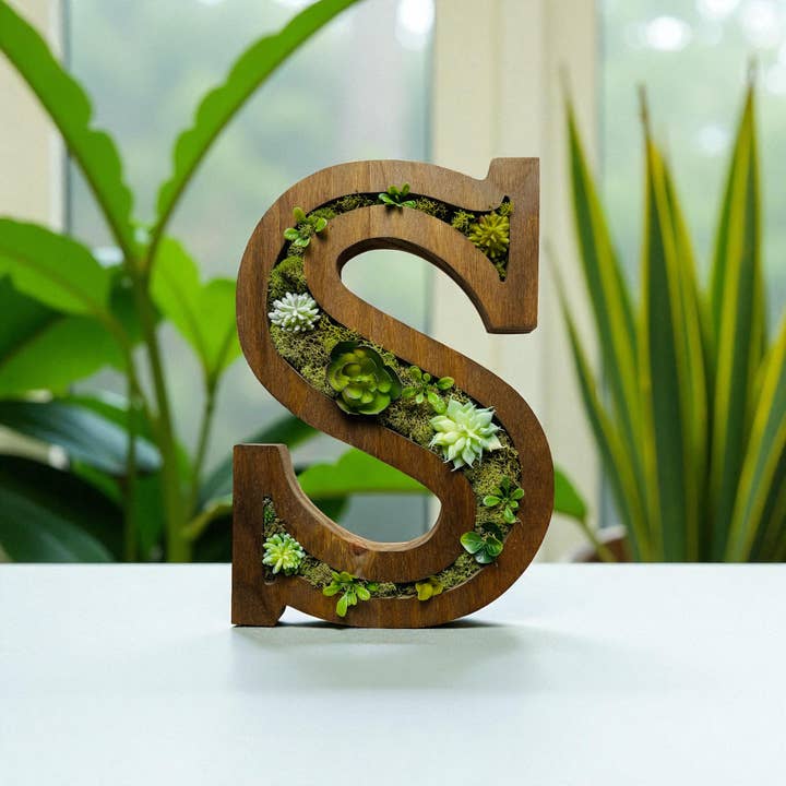 Handcrafted Botanical Wood Letters with Preserved Moss - S for wholesale by A Rustic Root