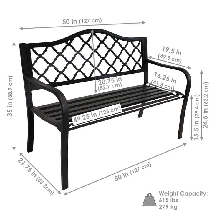 Sunnydaze Decor - Wholesale Bench - 2-Person Lattice Cast Iron Outdoor Garden Bench - Black3