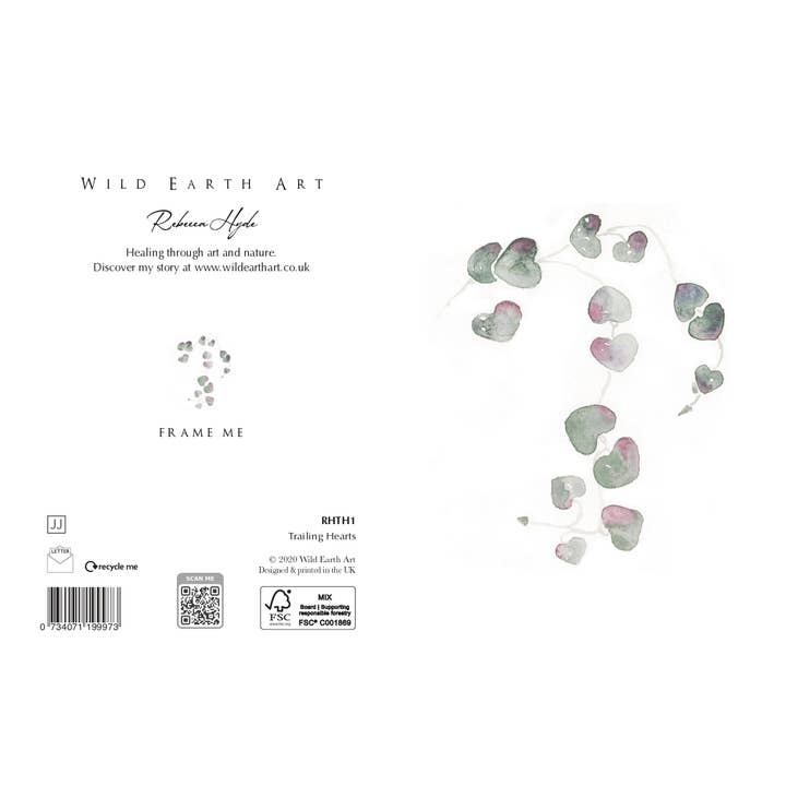 Trailing Hearts Watercolour Greeting Card by Rebecca Hyde for wholesale by Wild Earth Art
