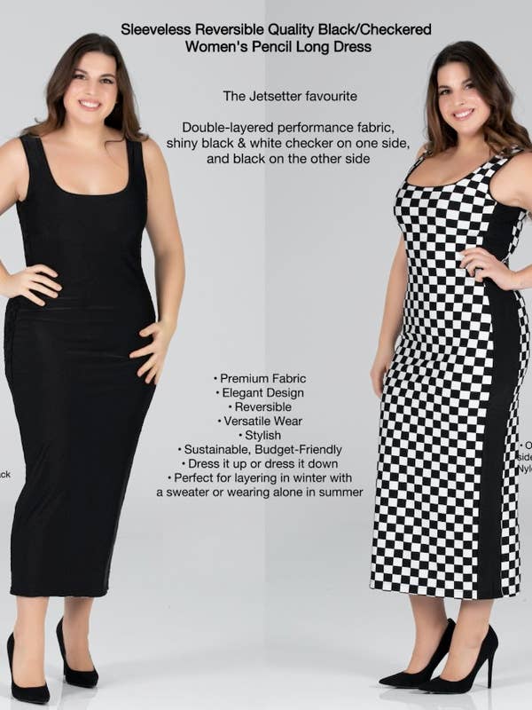 Fever1 Fashion - Venta al por mayor Vestido - Mujer - Vestido largo a lápiz negro y a cuadros reversible de calidad