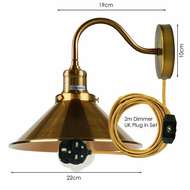 Ledsone – wholesale Accent/desk lamp – Plug in Wall Lighting 2M Cable Dimmer Switch Light Fittings~53036