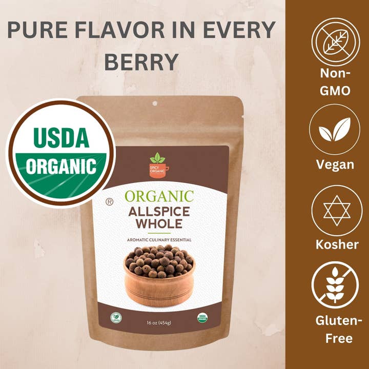 SPICY ORGANIC - Wholesale Dried Spice - Organic Allspice Whole Berries- Certified USDA organic- Allspice Seasoning for Baking, Marinades, Pickling, Stews, Sauces, and Beverages3