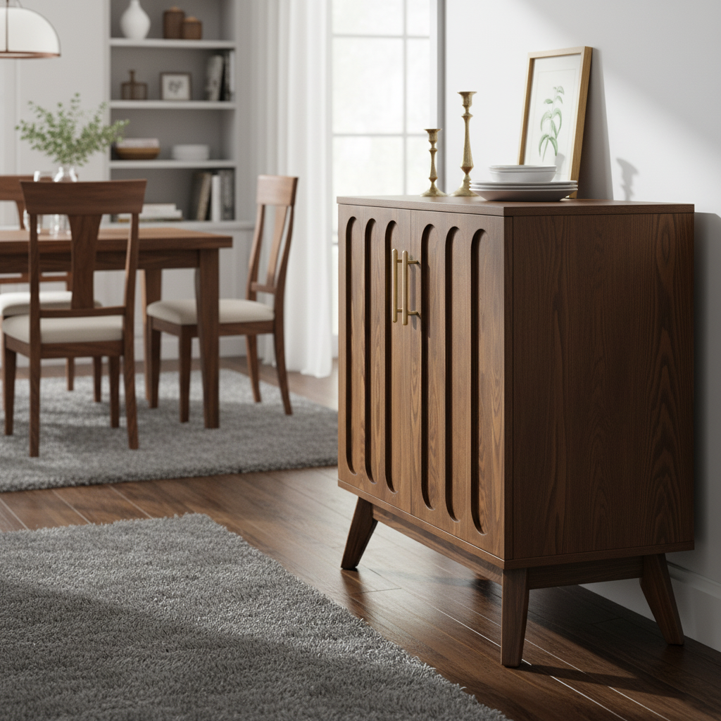 marron Buffet à rainures du milieu du siècle avec rangement pour entrée en vente sur Faire10