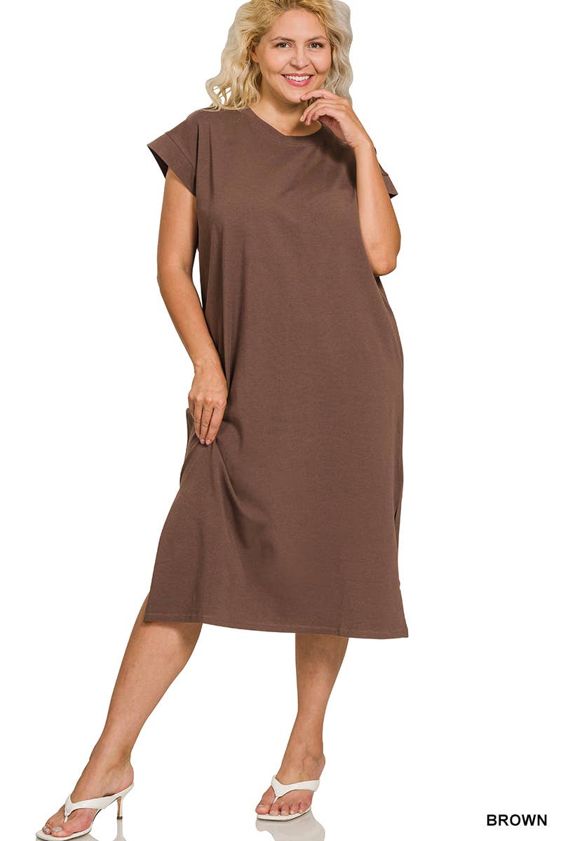 Vanilla Monkey - Wholesale Dress - Women's - Plus Round Neck Short Sleeve Midi Dress12