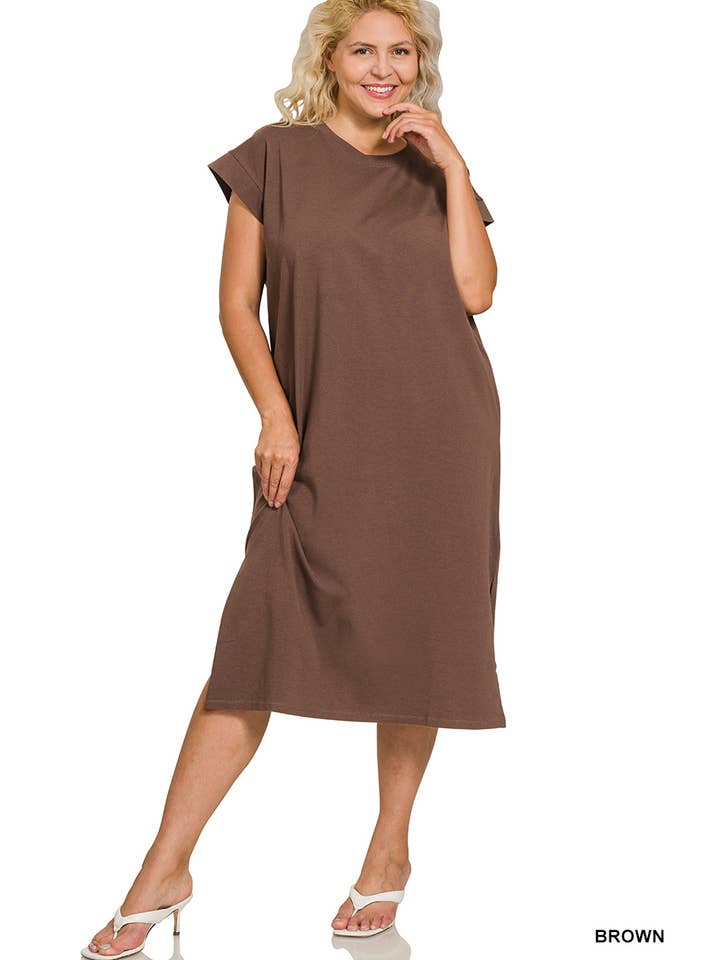 Vanilla Monkey - Wholesale Dress - Women's - Plus Round Neck Short Sleeve Midi Dress12