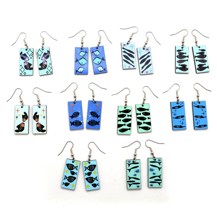 Dunitz & Company - Wholesale Dangle Earrings - Mid Century Modern Fish Dangle Earrings - Ships Assorted