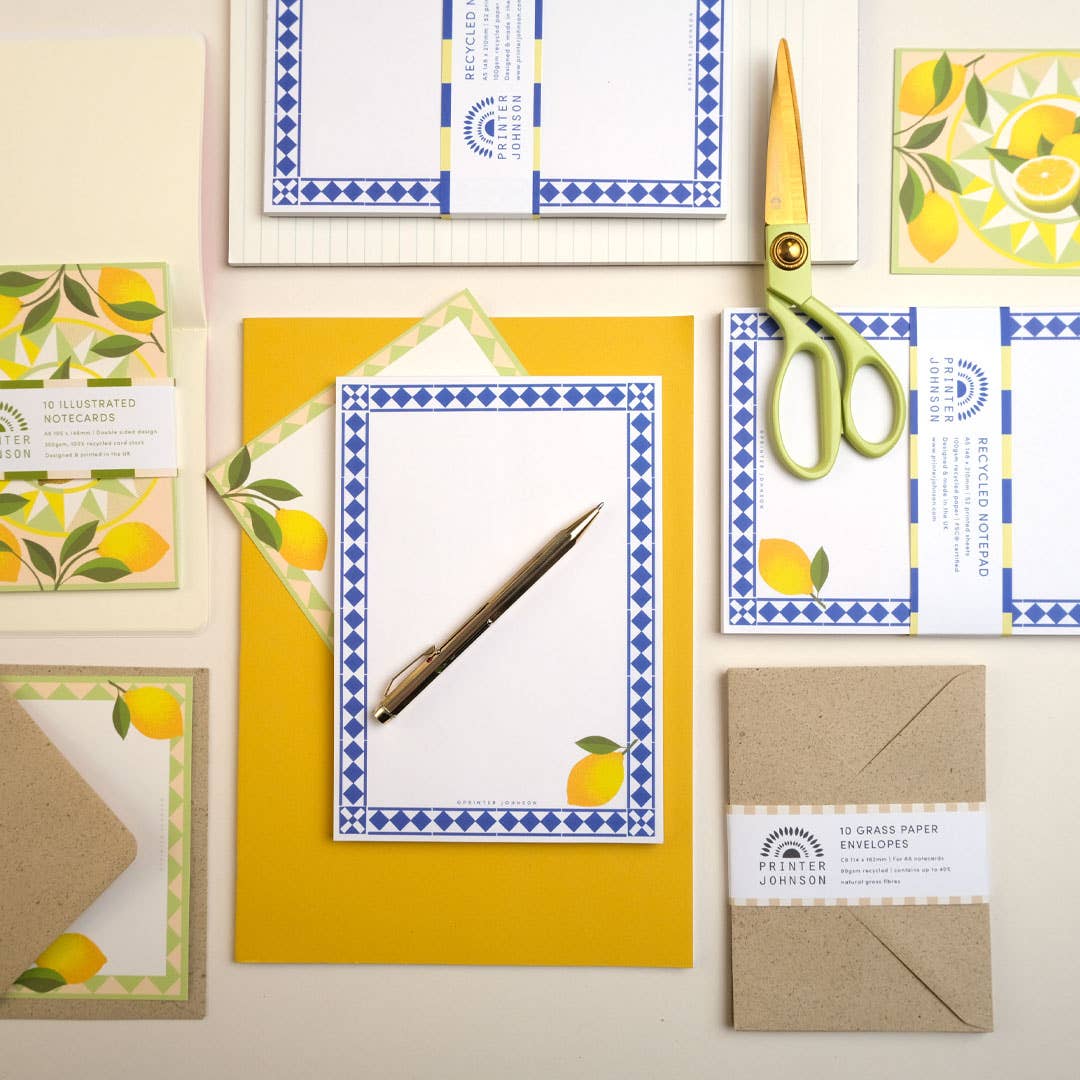 Printer Johnson Ltd - Wholesale Briefpapier/indexkaartenset - Citrus | Notitiekaarten set | 10 citroen notitiekaarten5