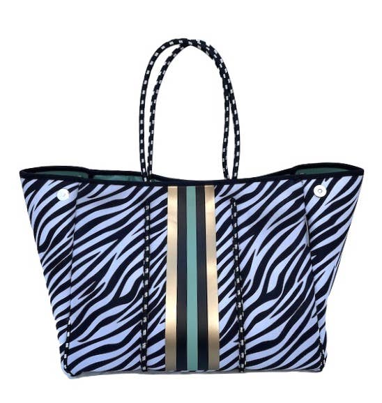 Lolly Luella - Wholesale Tote Bag - Women's - On the Go - Black/White Snake Neoprene Tote Bag1