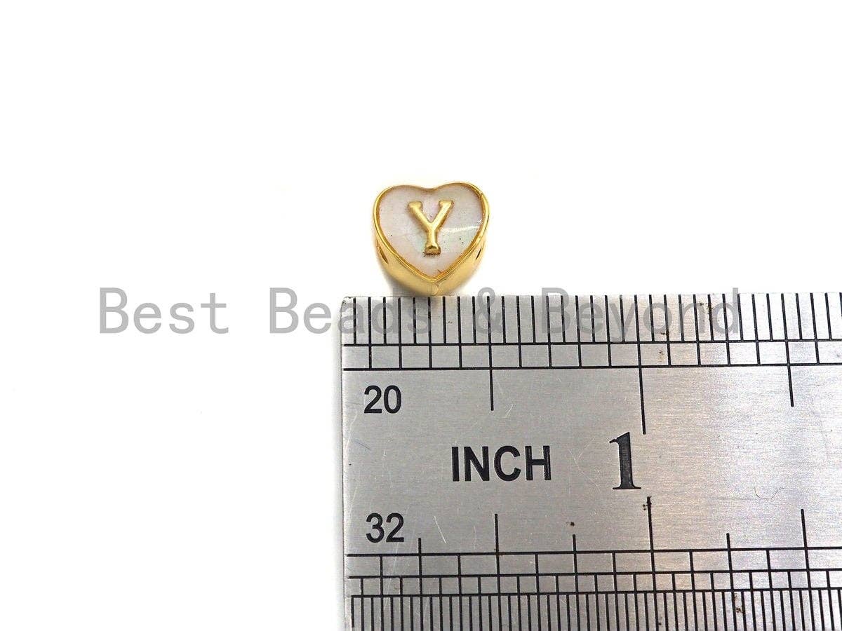 BestBeads&Beyond – wholesale Individual charm/pendant – New Trendy Gold Mother of Pearl  A-Z 26 Initials Letter Heart Space Beads, Initial Letter Beads, 7x9x10mm,sku#G4204