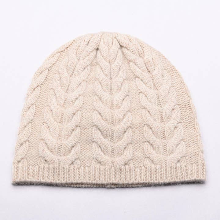 love Kate - Wholesale Beanie – Women's - PERCY 100% Pure Cashmere Classic Cable Beanie, Crema