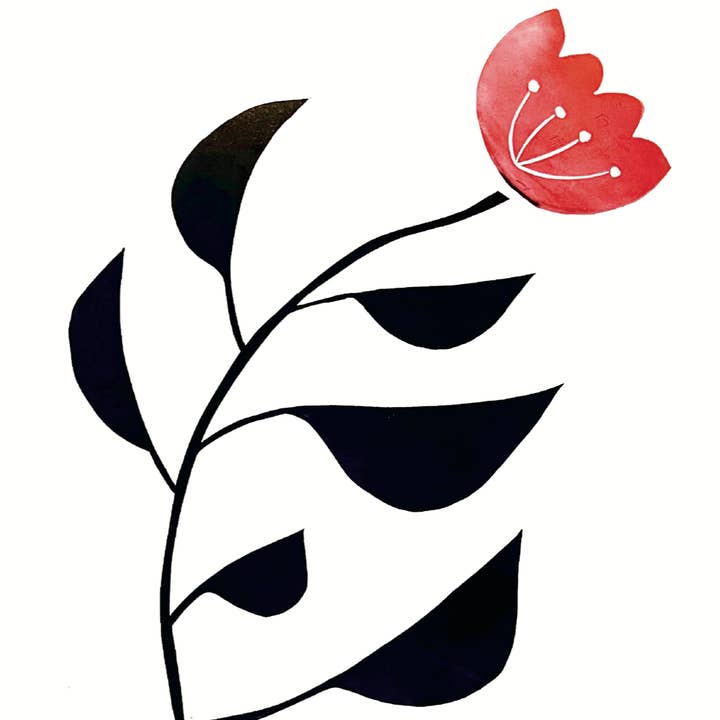 Ever Pollen Print Shop - Wholesale Art Print - RED MODERN BOLD FLORAL HAND PRINTED BLOCK PRINT 11x14"1