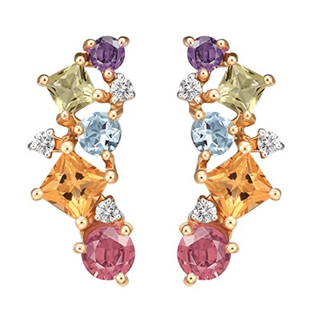 Brincos de pedras preciosas multicoloridas em ouro amarelo maciço 14K com buquê de pedras preciosas para mulheres por atacado de Fanci Me Jewelry