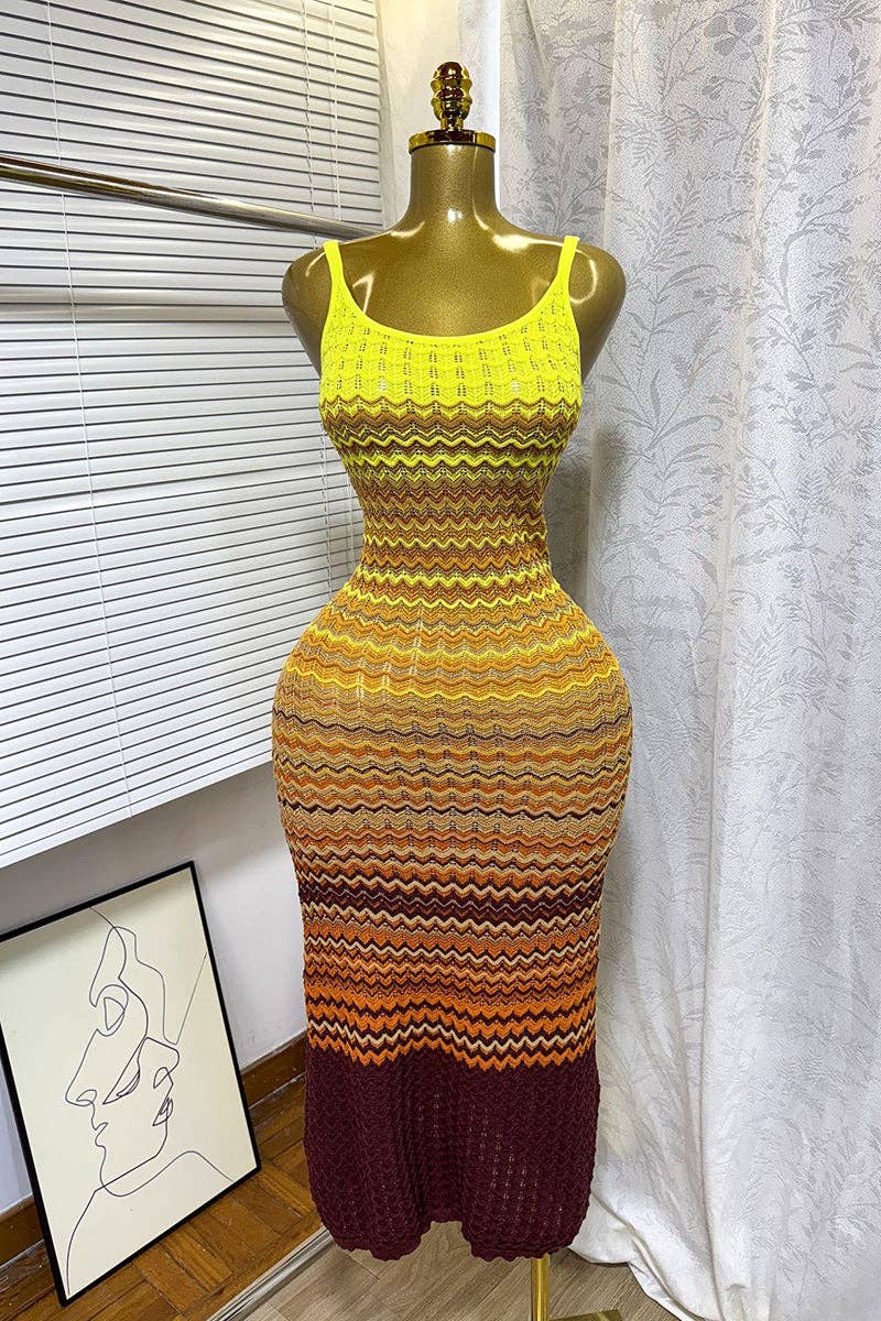 Mccolin - Venta al por mayor Vestido - Mujer - Vestido Maxi de Punto en Zigzag para Vacaciones0