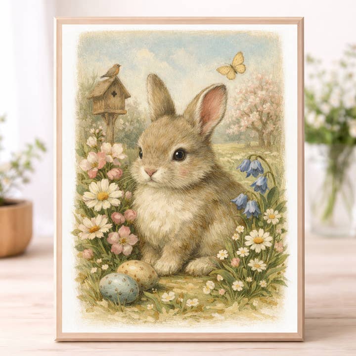 Vintage Bunny Rabbit Wall Art – Spring Woodland Nursery Watercolour Illustration Cottagecore Easter Decor Print for wholesale by WinsterCreations™