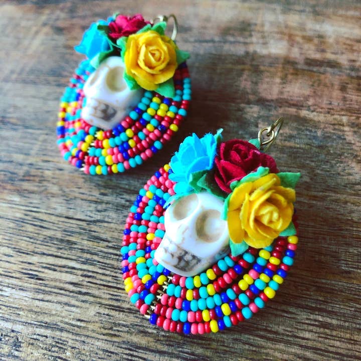 Dia De Los Muertos Frida Kahlo Flor Calavera Beaded Earrings and other Purchase Wholesale dia los muertos. Free Returns & Net 60 Terms on Faire trending on Faire.
