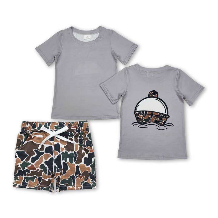 Grey slip float top camo pockets shorts boys clothes for wholesale by Yawoo Garments