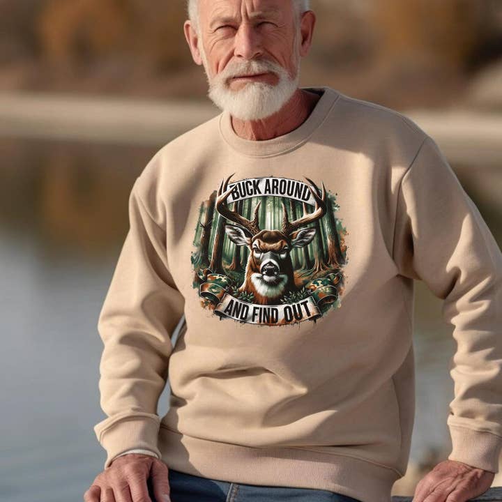 Sudadera de caza, sudadera de ciervo, regalo para papá con cuello redondo para venta al por mayor de Dm Crafting