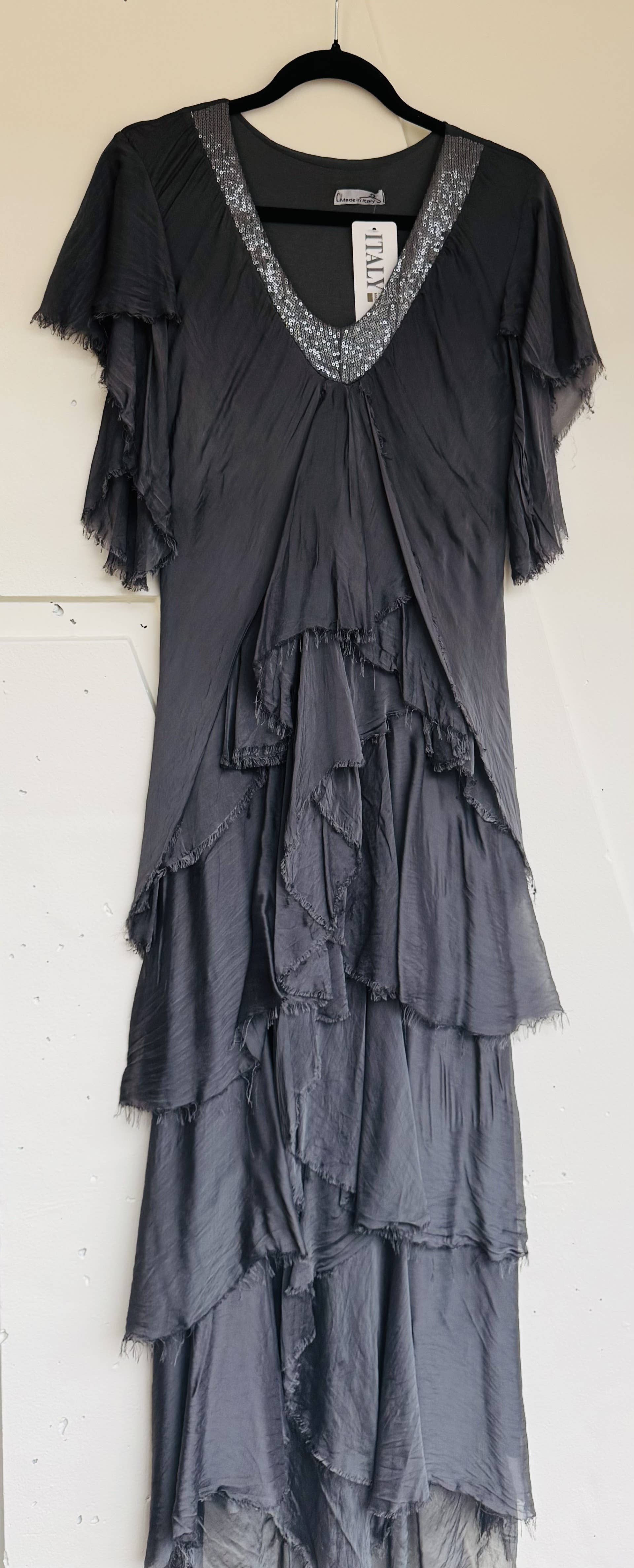 Dance in Paris - Wholesale Dress - Women's - Dress- Silk Maxi with Sequenced V-Neck5