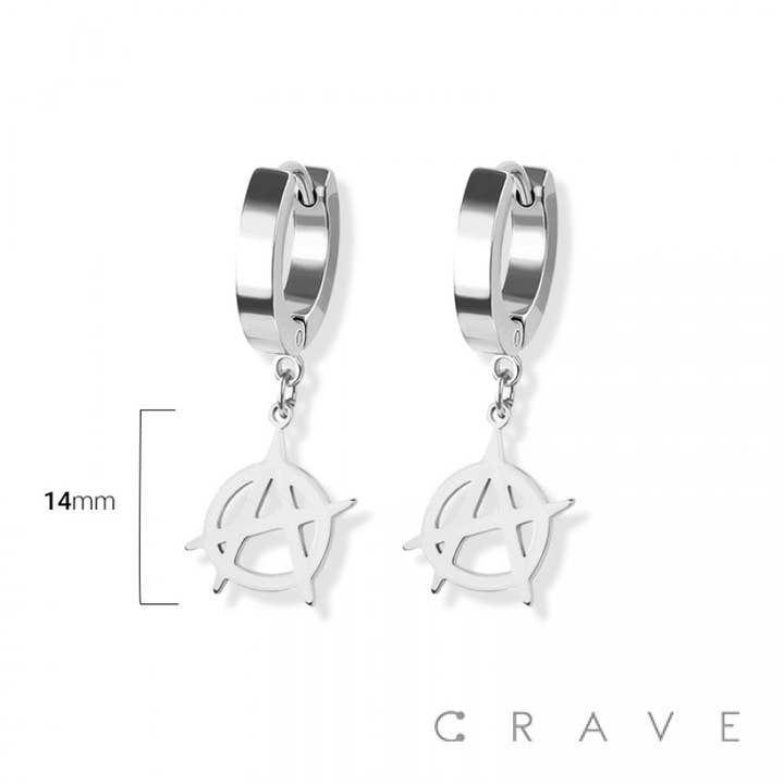 CRAVE BODY JEWELRY - Wholesale Dangle Earrings - PAIR OF SS HUGGIE/HOOP EARRINGS WITH BAT DANGLE