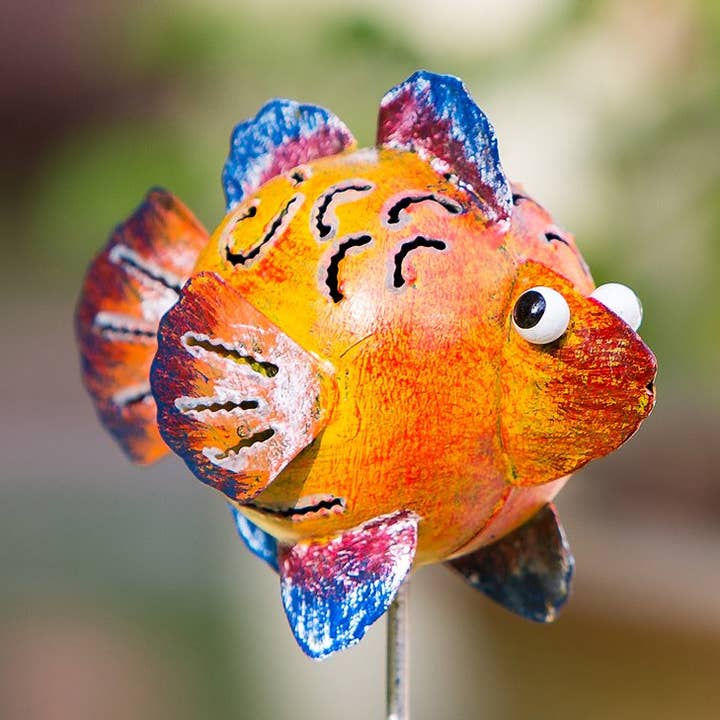 Metal Ball Creature Garden Stake / Pot Stake - Fish for wholesale by Garden Age Supply