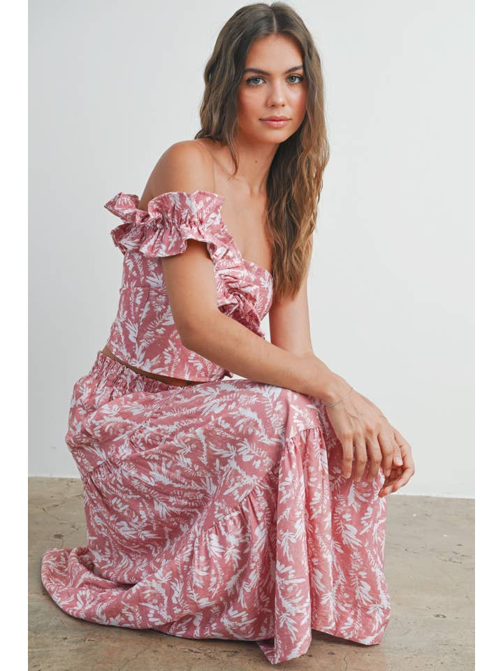 BUTTERMELON - Wholesale Blouse - Women's - Leaf Print One-Shoulder Cropped Top - BMT7377