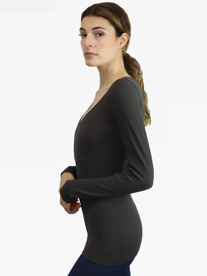 ELIETIAN - Wholesale Knit Top - Women's - Ribbed Reversible Long Sleeve36