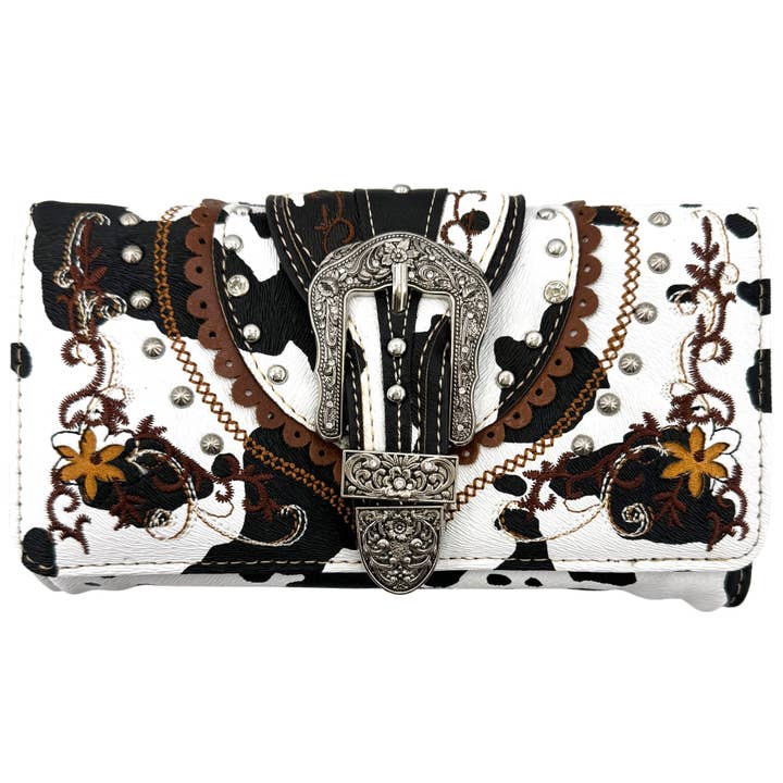 Lunar Deer - Wholesale Wallet - Women's - Cow Print Western Leather Buckle Crossbody Wallet