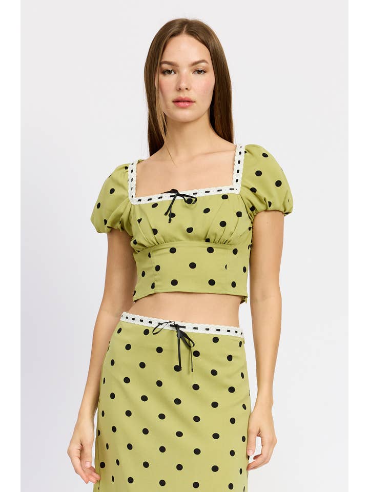 POLKA DOT TOP WITH LACE TRIM for wholesale on Faire0