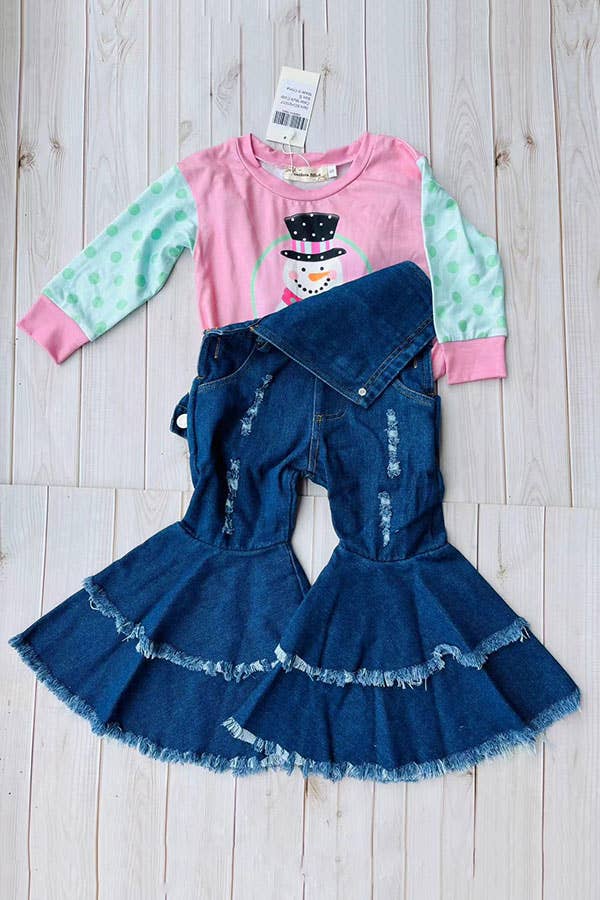 luluclothes - Wholesale Screen Printed T-Shirt - Kids - Christmas snowman printed pink girls t-shirt XCH010174