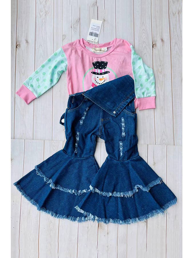 luluclothes - Wholesale Screen Printed T-Shirt - Kids - Christmas snowman printed pink girls t-shirt XCH010174