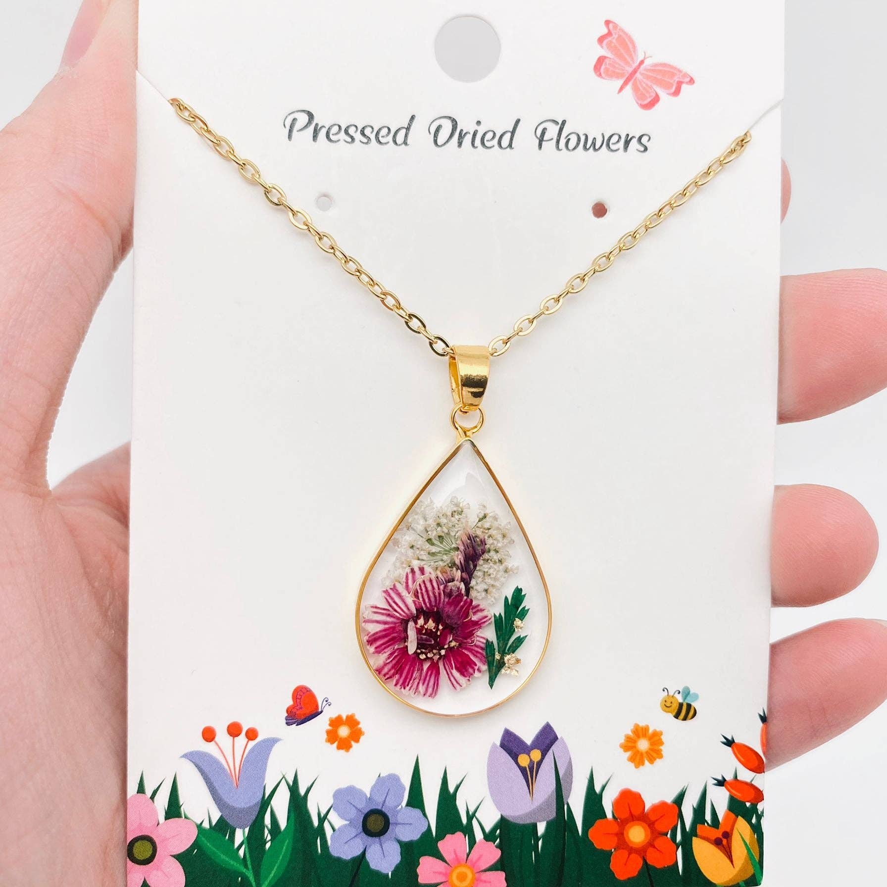 Mio Queena - Wholesale Pendant/Charm Necklace - Genuine Pressed Dried Flower Floral Charm Necklace - PDF1