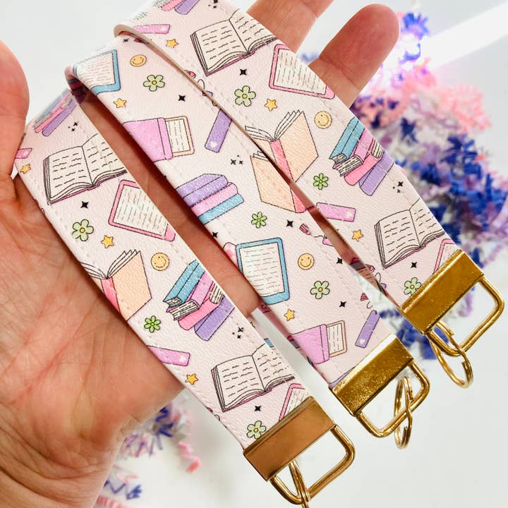 The Stickityboo Co - Wholesale Keychain - Women's - Pastel Bookish Leatherette Wristlet Keychain